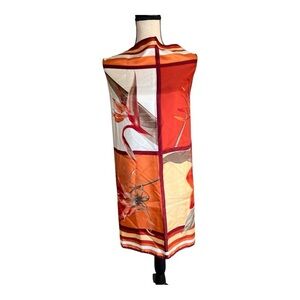 TEO Grimaldi Milano Floral Squared Patterned 100% Silk Twill Scarf Size XL